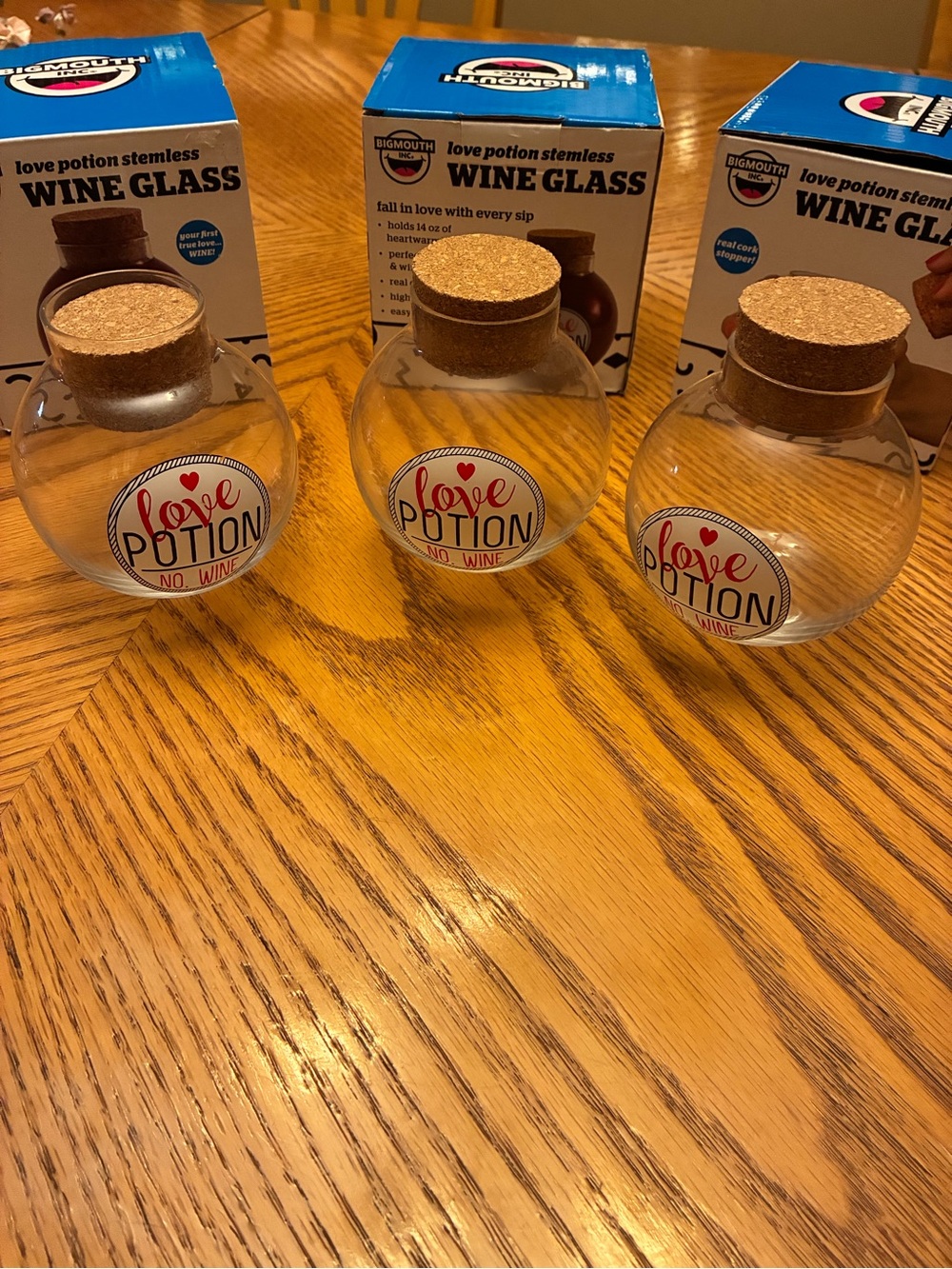 BigMouth Love Potion No Wine Stemless Wine Glass with Cork - Clear bundle of 3